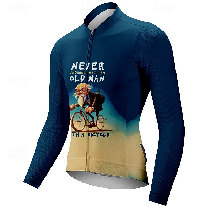 Men's Cycling Jersey Graphic Long Sleeve Bike Tee Tshirt Jersey with 3 Rear Pockets Mountain Bike MTB Quick Dry Anatomic Design Wicking Breathable Sports Navy Blue Blue Clothing Apparel2