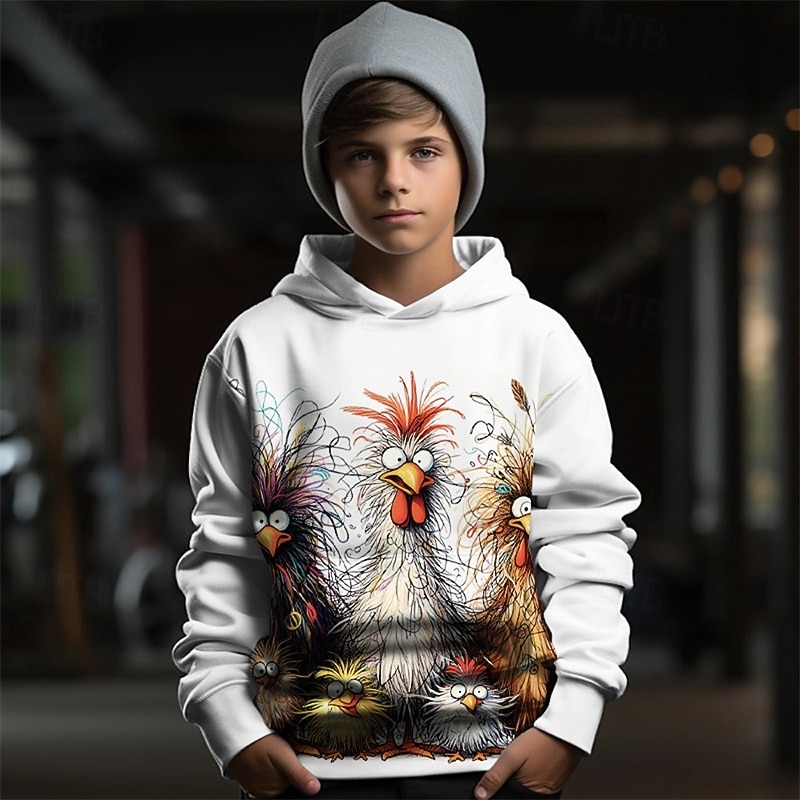Boys 3D Graphic Animal Chick Hoodie Long Sleeve Spring Fall Fashion Streetwear Kids 4-12 Years Hooded Outdoor Casual Daily Regular Fit