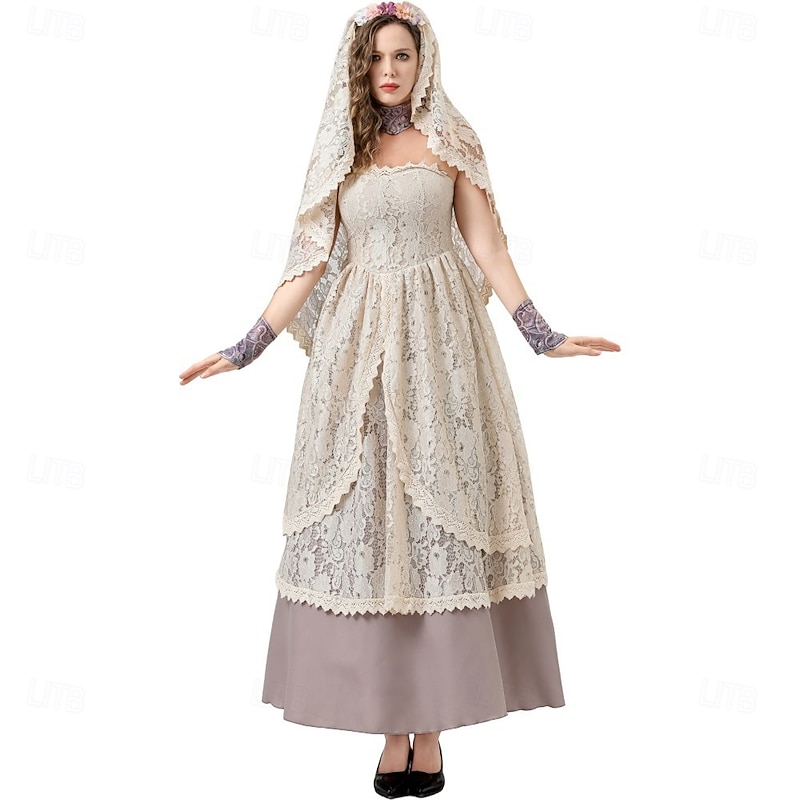 Victorian Medieval Renaissance Prom Dress Bride Outlander Lace Fancy Dress Women's Celtic Fantasy Halloween Carnival Masquerade LARP Ren Faire Festival Adults' Dress3