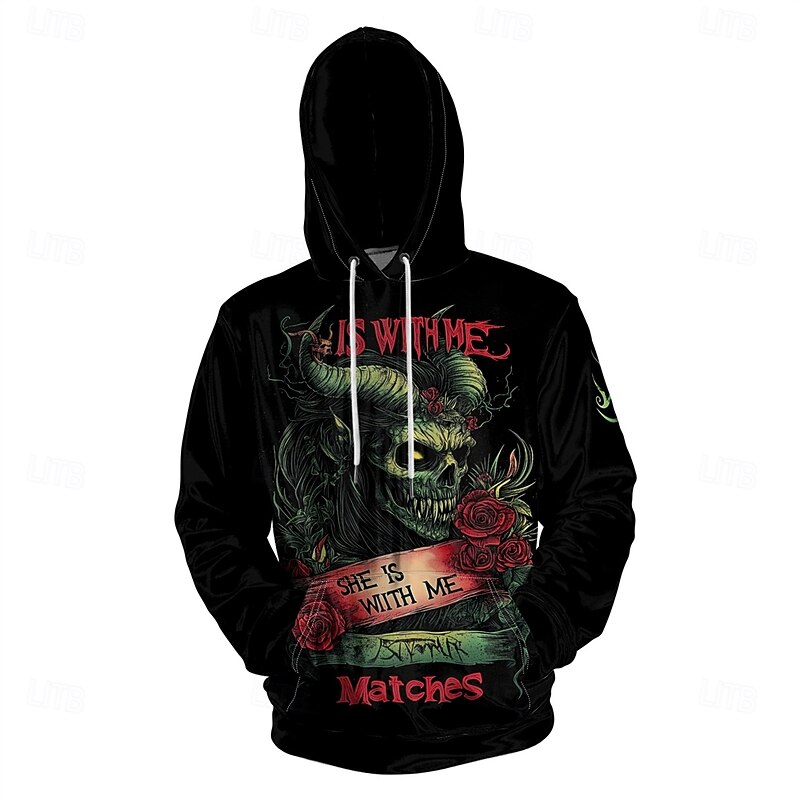 Men's Graphic Grim Reaper Dark Hoodie Hoodies Sweatshirt Vacation Daily Long Sleeve Hooded Vacation Sports Outdoor Going out Black Printing Spring &  Fall Designer2