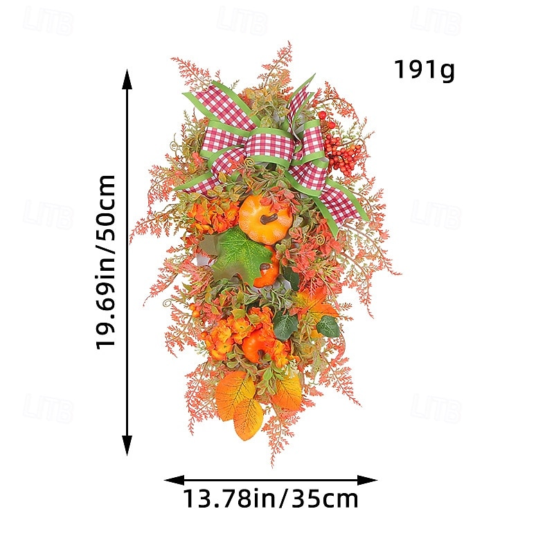 Fall Swag Wreath for Front Door Thanksgiving Autumn Harvest Indoor Outdoor Decoration, Pumpkin and Bow Artificial Floral Wreath Rustic Fall Door Hanging3