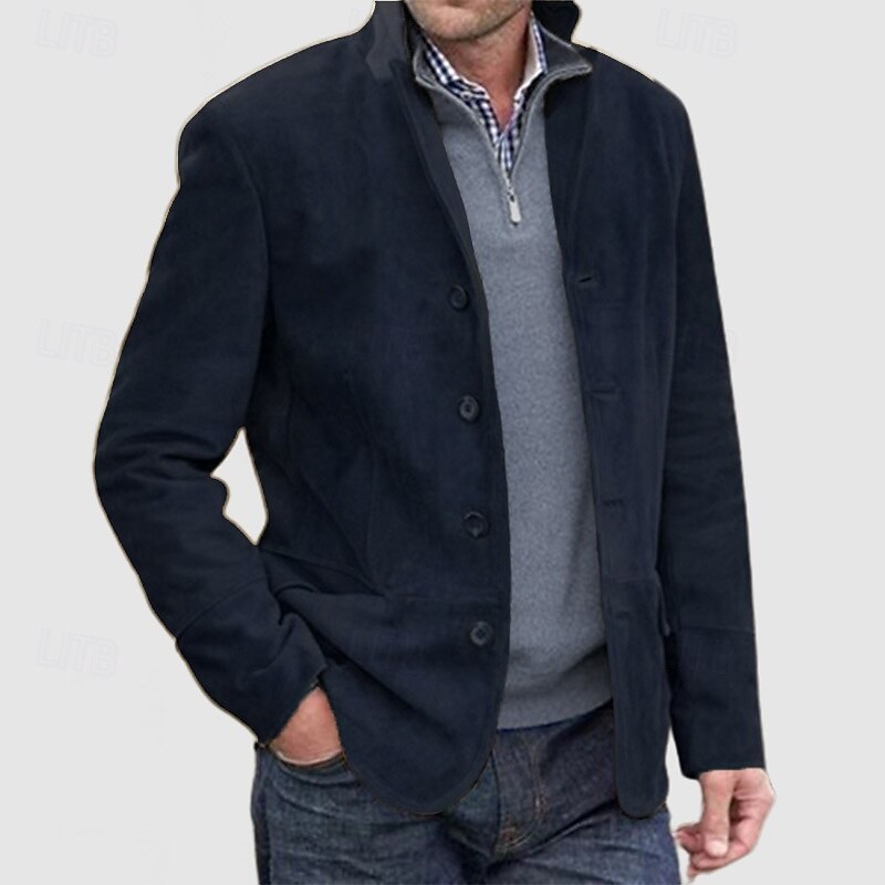 Men's Winter Jacket Casual Jacket Daily Vacation Warm Pocket Fall & Winter Plain Vintage Fashion Lapel Regular Blue Brown Dark Blue Dark Gray Jacket4