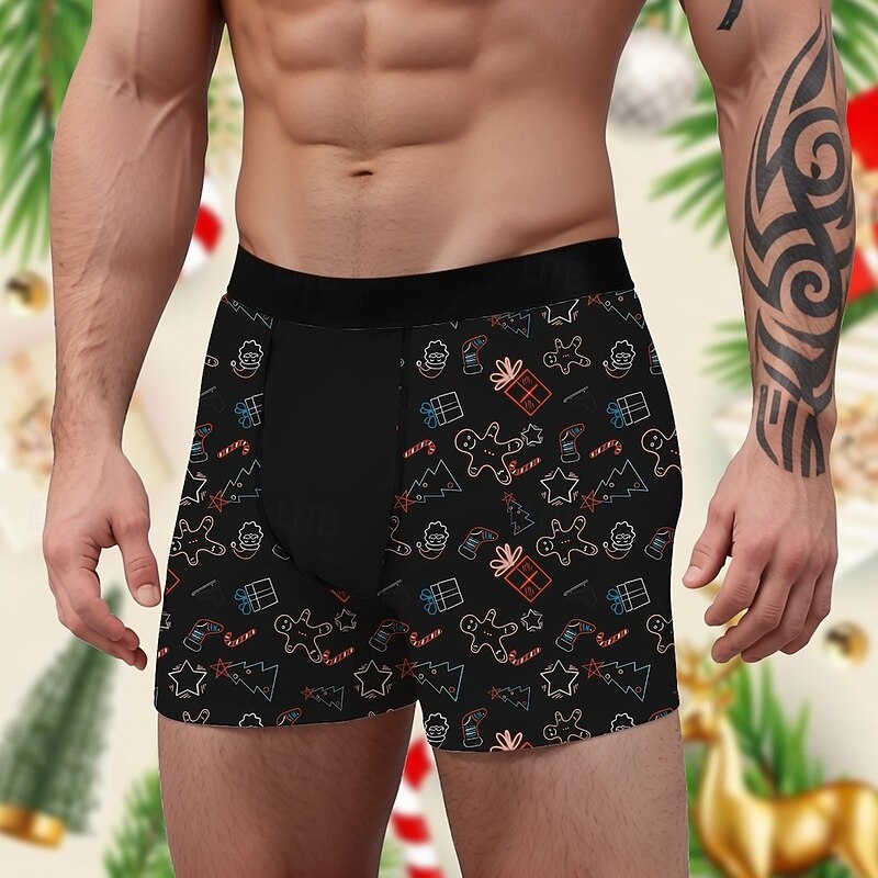 Gingerbread Man Christmas Pajamas Boxer Briefs Underwear Christmas Gift Men's Funny Christmas Pattern Adults Christmas New Year Christmas Eve Christmas Party2