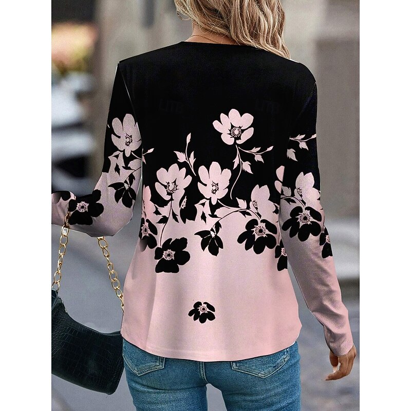 Women's T Shirt Casual Print Regular Tops Daily Pink Spring Fall2