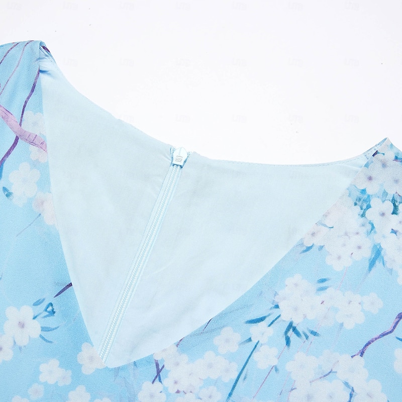 Women's Maxi Dress A Line Dress Elegant Daily Date Regular Fit Floral V Neck Blue Summer4