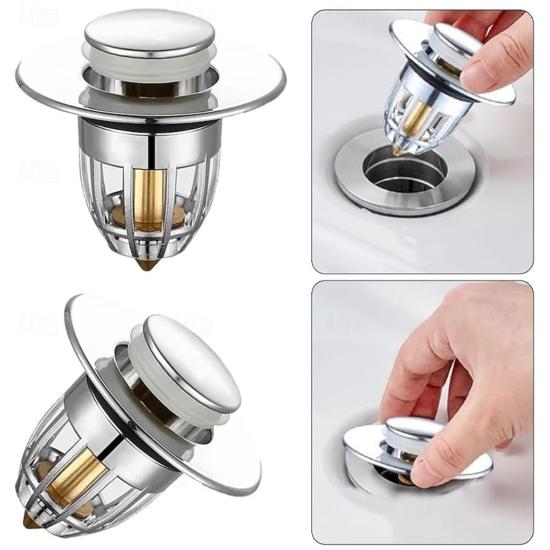 Bathroom Sink Plug Stopper Bounce Up Drain Filter for Wash Basin and Shower Sink with Kitchen Bathtub Stopper Functionality