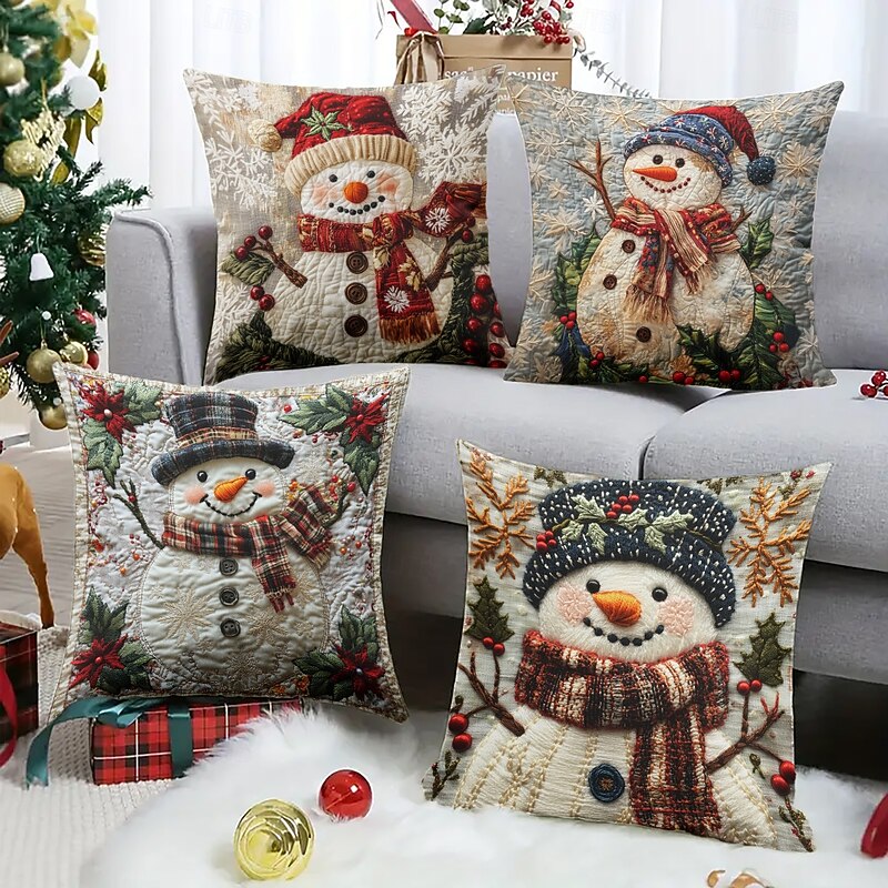 Christmas Decorations Decorative Toss Pillows Cover 1PC Quilting Snowman Soft Square Cushion Case Pillowcase for Bedroom Livingroom Sofa Couch Chair