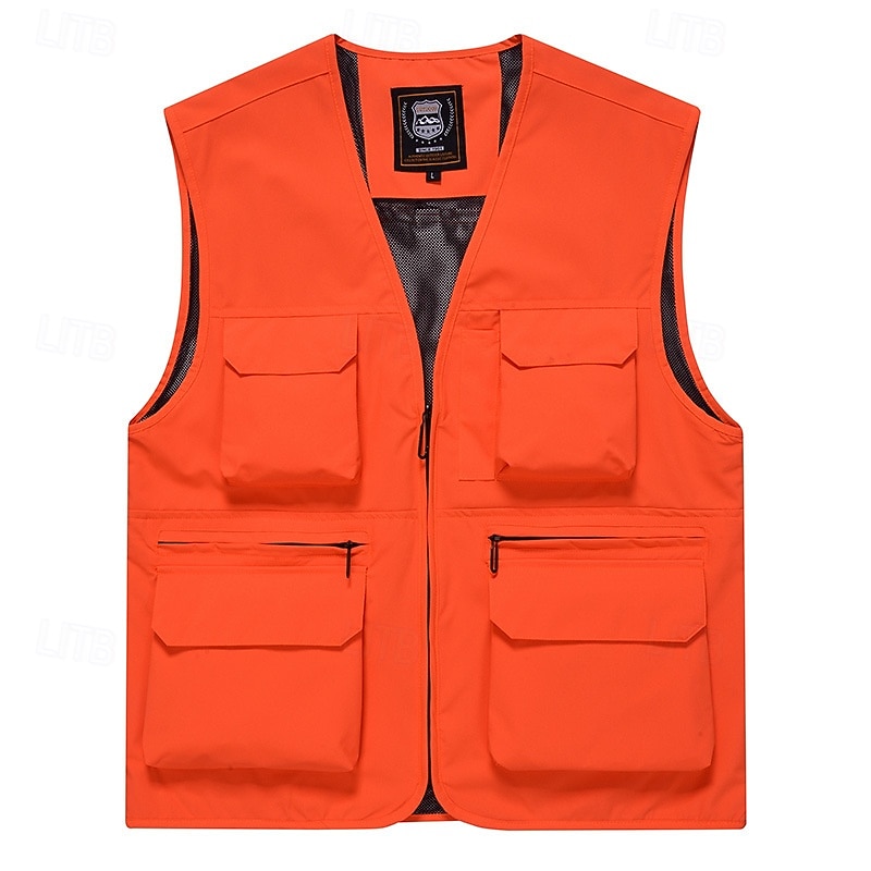 Men's Vest Gilet Fishing Vest Hiking Vest Daily Date Vacation Fashion Casual Spring &  Fall Mesh Pocket Polyester Breathable Comfortable Plain Zipper V Neck Regular Fit Black Yellow Red Navy Blue Vest2