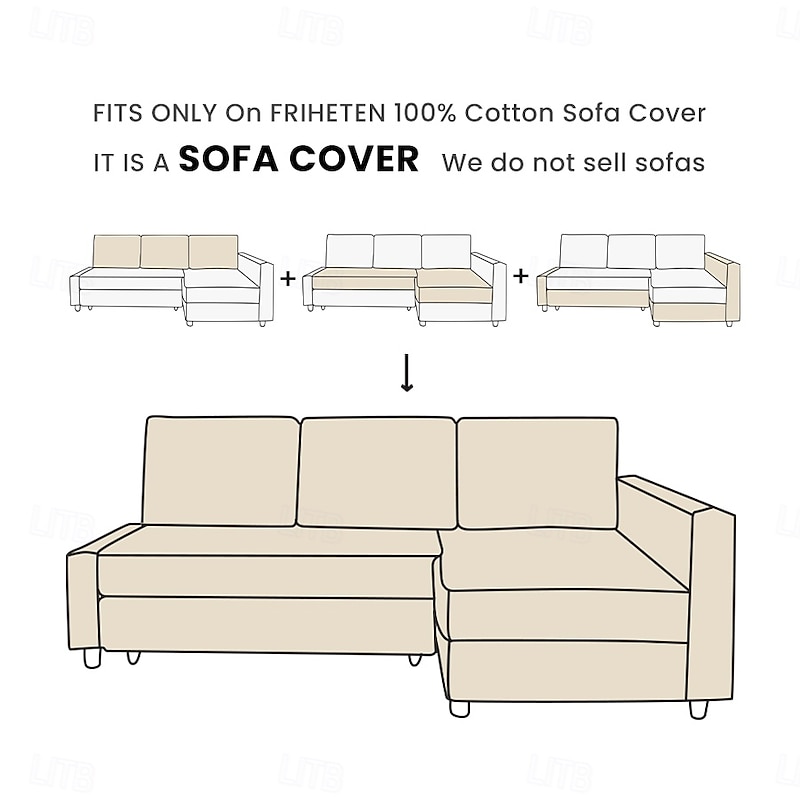 100% Cotton Sofa Cover with Storage Slipcovers Quilted Sofa Bed Cover Solid Color  FRIHETcover LITB PRIME cover2