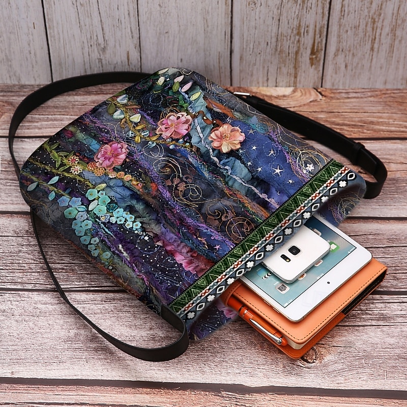 Women's Bohemian Floral Embroidered Crossbody Bag, Artistic Handmade Shoulder Bag with Colorful Flower Design, Perfect for Casual and Festival Wear3