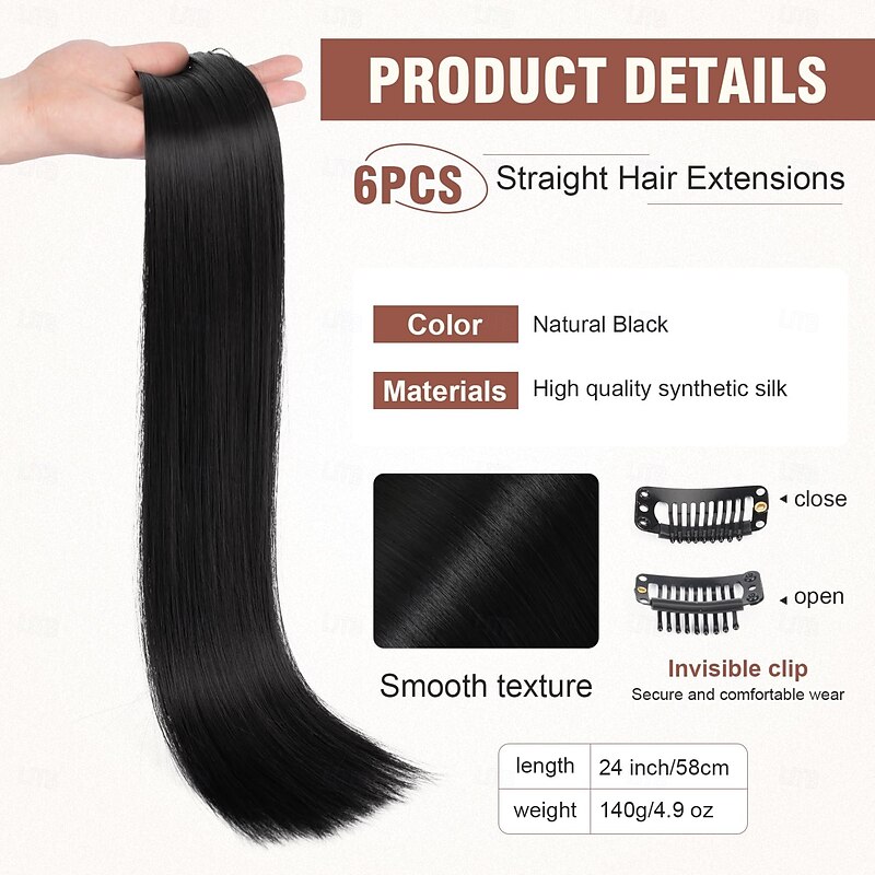 6PC Clip in Hair Extensions  Straight Long Extensions for Women Synthetic Hairpiece4