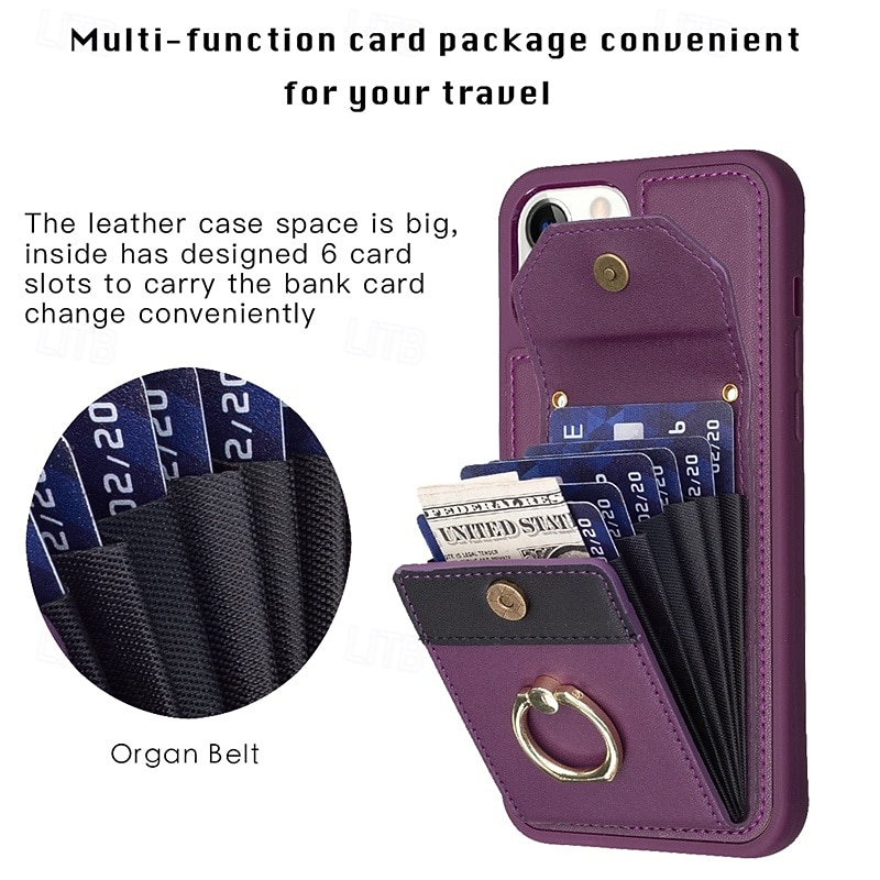 Phone Case For iPhone 16 15 14 Pro Max Plus 13 12 11 Pro Max Wallet Case Ring Holder Card Slot Shockproof Retro TPU PU Leather4