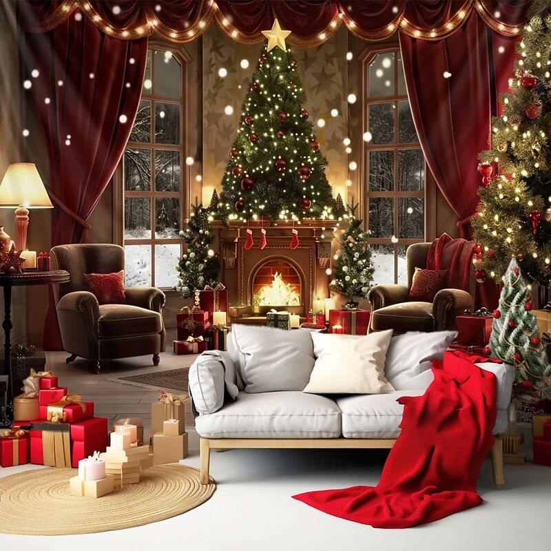 Christmas Decorations Hanging Tapestry Xmas Tree Wall Art Large Tapestry Mural Decor Photograph Backdrop Blanket Curtain Home Bedroom Living Room Decoration2