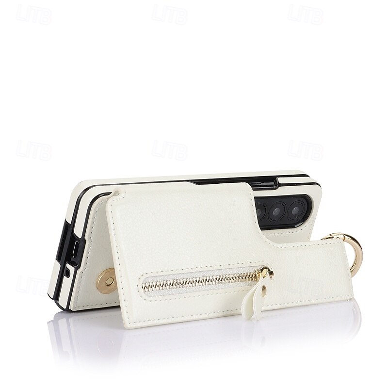 Phone Case For Z Fold 7 Z Fold 6 Z Fold 5 Z Fold 4 Z Fold 3 Wallet Case with Stand Holder Zipper Card Slot Retro TPU PU Leather3