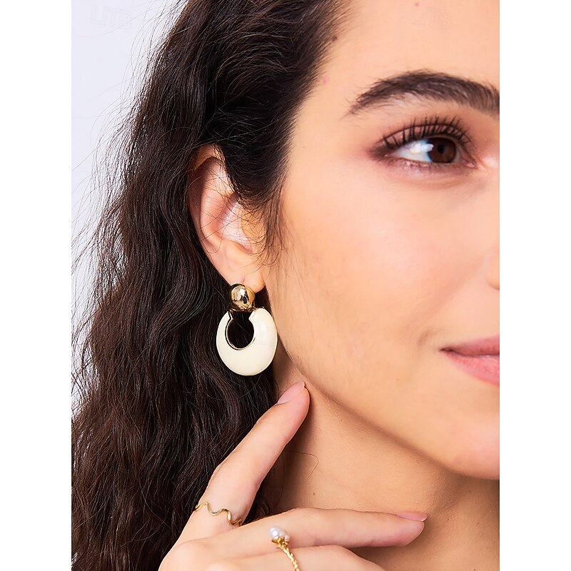 Chic Gold and Ivory Hoop Earrings – Modern Statement Earrings for Women, Perfect for Casual and Formal Occasions3
