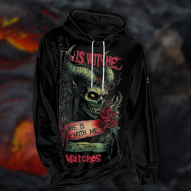 Men's Graphic Grim Reaper Dark Hoodie Hoodies Sweatshirt Vacation Daily Long Sleeve Hooded Vacation Sports Outdoor Going out Black Printing Spring &  Fall Designer