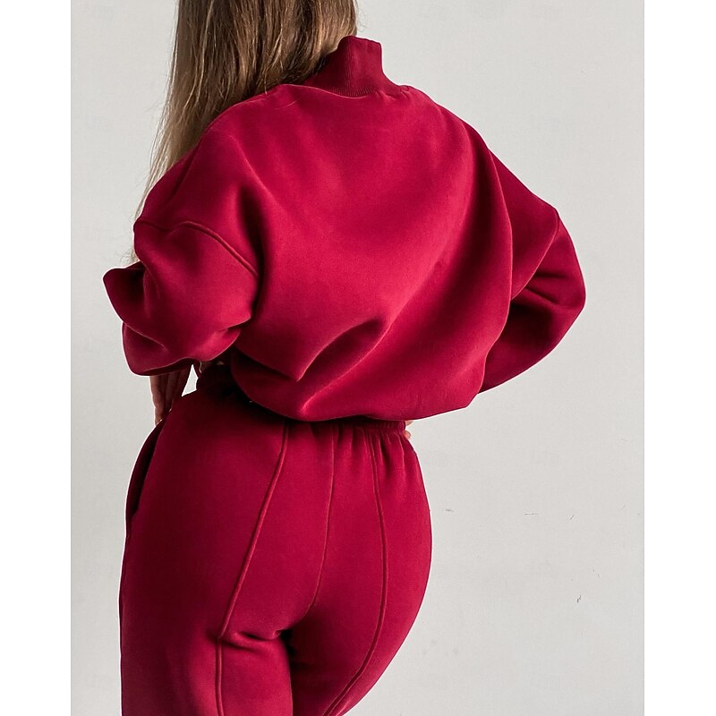 Comfry Fleece Women's Sweatshirt Outdoor Warm Long Sleeve Red Spring Fall2