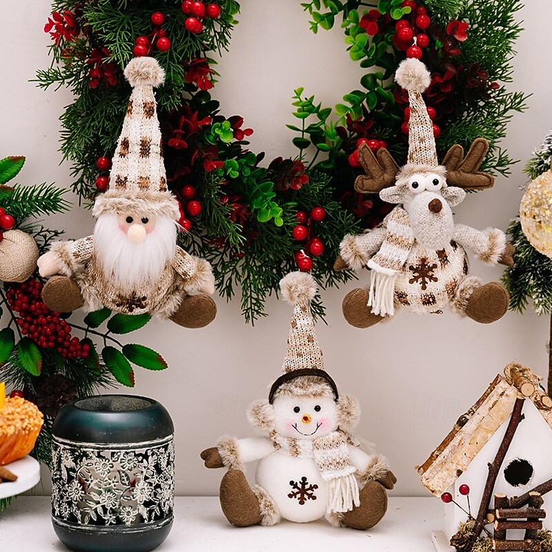 Knitted Christmas Ornaments, Christmas Decoration Xmas Party Santa Snowman Reindeer Figurines, Children's Gifts and Tree Hangings2