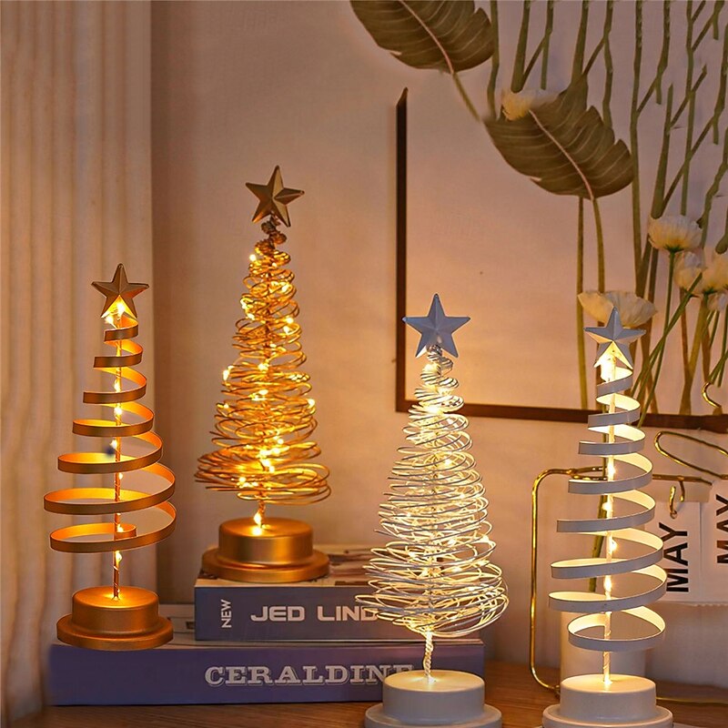 Iron Christmas Tree Lamp, Star Festival Atmosphere Lamp, Creative Ornament Design Room Decoration Nightlight for Party AA Battery Powered 1PC