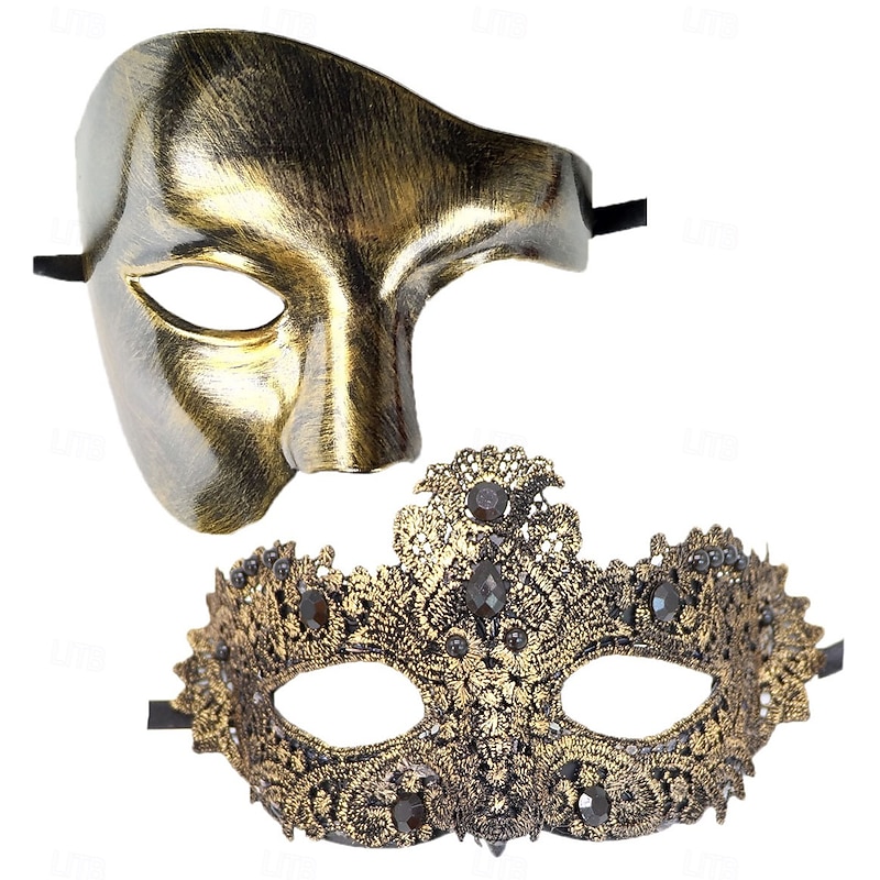 Halloween Mask Venetian Mask Mask On a Stick Couples 2 PCS Carnival Mask Half Face Adults' Unisex Halloween Carnival Mardi Gras Party Party Evening Wear Masquerade Easy Halloween Costumes Dress Up