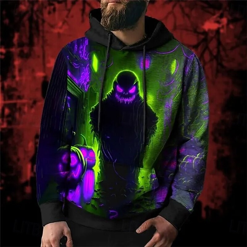 Horror Movie Ghost Hoodie Pullover Halloween 3D Front Pocket Graphic For Couple's Men's Women's Adults' Halloween Carnival Masquerade 3D Print Party Casual Daily