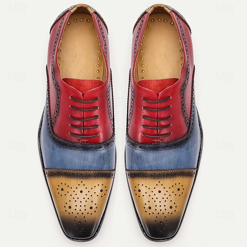 Men's Premium Cowhide Leather Oxford Shoes – Multicolor Brogue Lace-Up Dress Shoes with Wingtip Design4