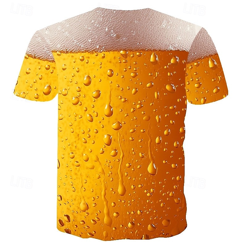 Men's Color Block 3D Beer Shirt T Shirt Short Sleeve T shirt Round Neck Shirt Basic Going out Weekend Oktoberfest Light Yellow Black White Clothing Apparel Plus Size S M L XL 2XL 3XL S3