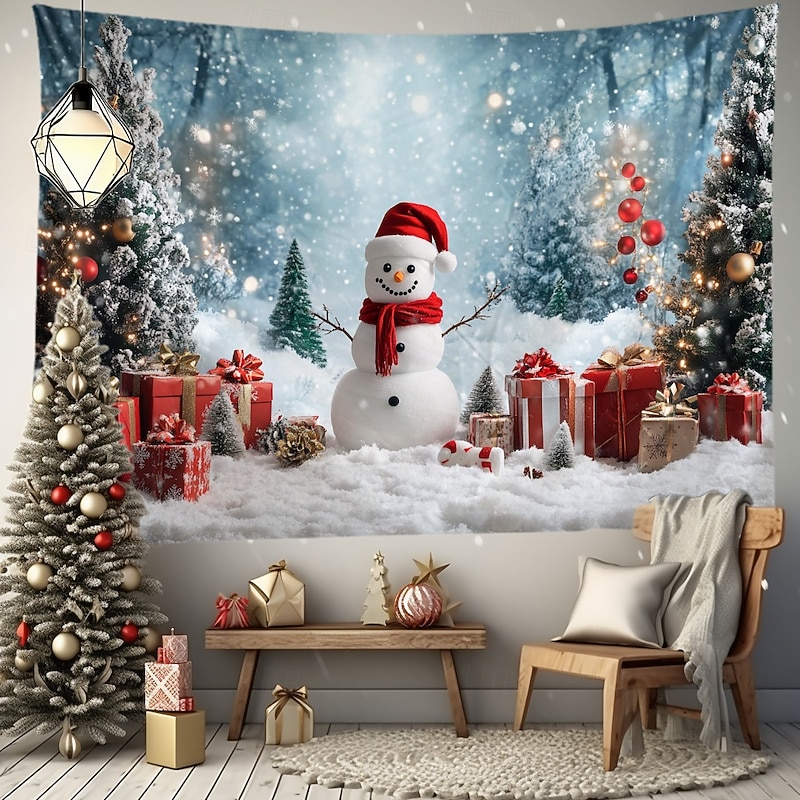 Christmas Decorations Snowman Gifts Hanging Tapestry Xmas Wall Art Large Tapestry Mural Decor Photograph Backdrop Blanket Curtain Home Bedroom Living Room Decoration4