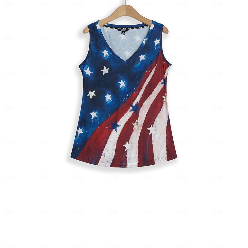 Independence Day Women's Camisole Tank Top Vest Hawaiian Print Sleeveless Regular Tops V Neck Navy Blue Summer2