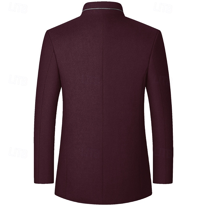 Men's Winter Coat Wool Coat Trench Coat Daily Vacation Fall & Winter Polyester Thermal Warm Outerwear Clothing Apparel Fashion Classic Plain Pocket Stand Collar Single Breasted4
