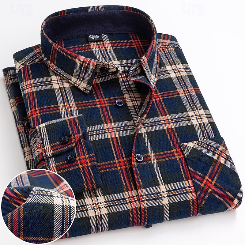 Men's Plaid / Striped / Chevron / Round Wedding Office & Career Dark Red Dark Pink Dark Navy Dark Green Long Sleeve Shirt Collar All Seasons Clothing Apparel Cross