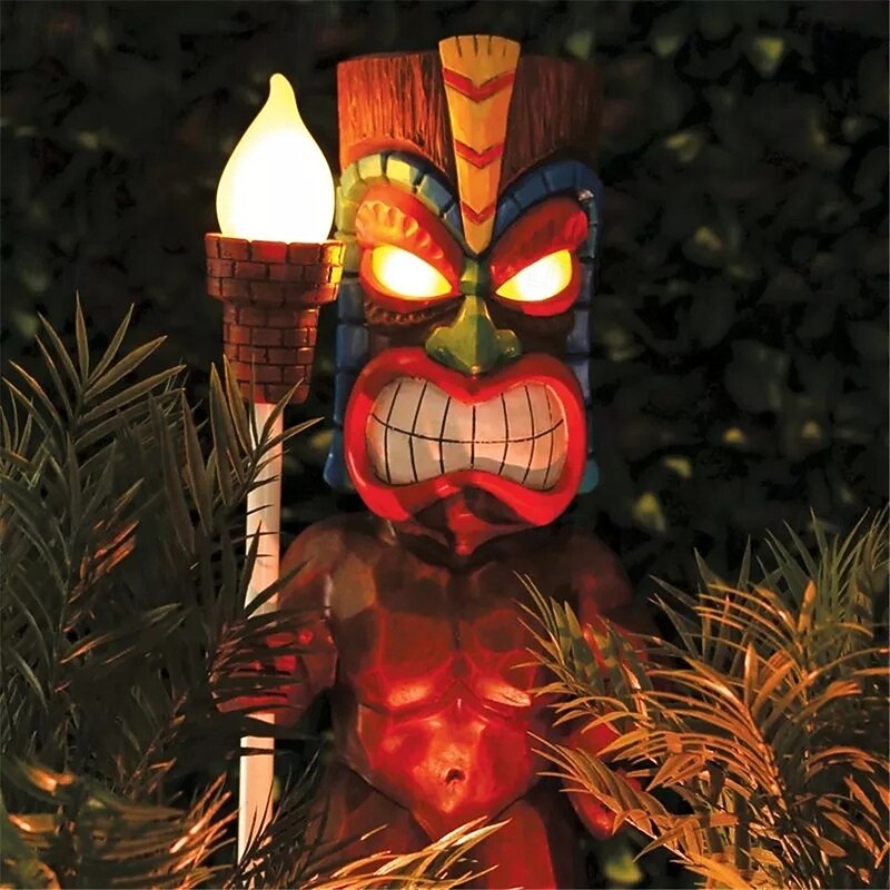 Totem Ornament Outdoor Miniature LED Light Resin Standing Lawn Solar Powered Garden Figurine Tiki Gift Porch Lifelike Craft 1PC