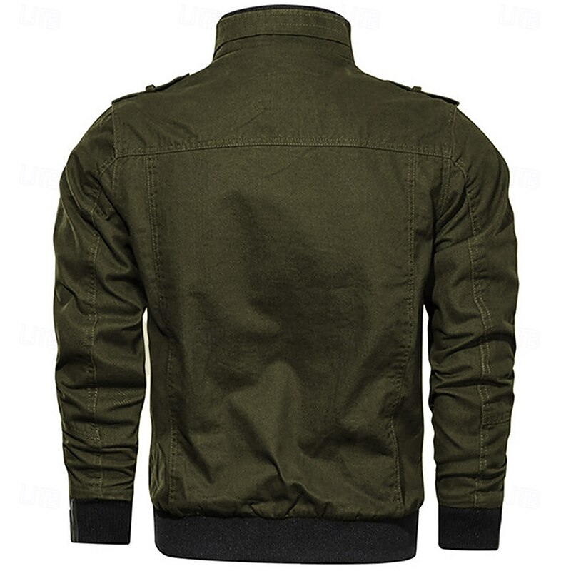 Graphic Animal Deer Men's Standing Collar Jacket Zip Up Combat Bomber Jacket Tactical Cargo Outwear Cotton Comfy Breathable Coat With Pockets3