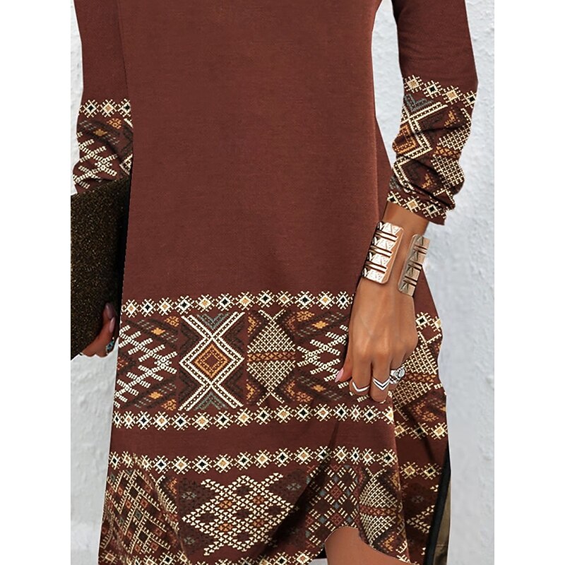 Women's Maxi Dress Sweatshirt Dress Winter Dress Corset Dress Sheath Dress Elegant Stylish Vacation Party Street Regular Fit Floral Long Sleeve Crew Neck Brown Summer Fall Winter3