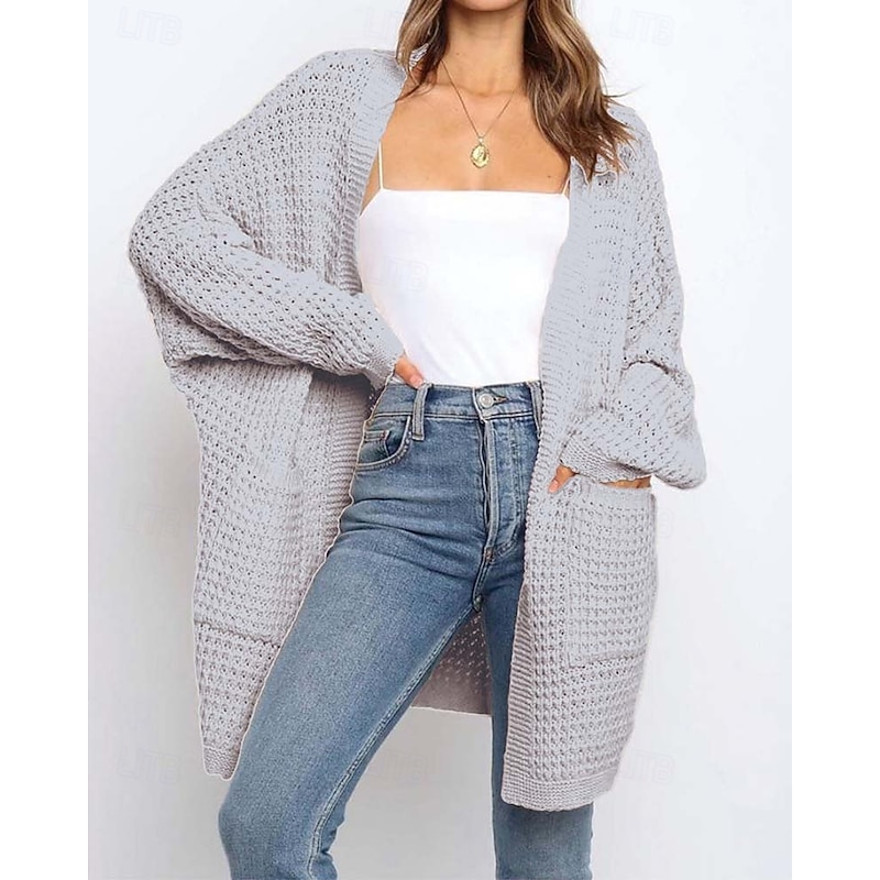 Women's Sweater Casual Solid Color Chunky Open Front Knitted Textured Long Sleeve Long Tops Knit Home Work Pink Gray Fall Winter2