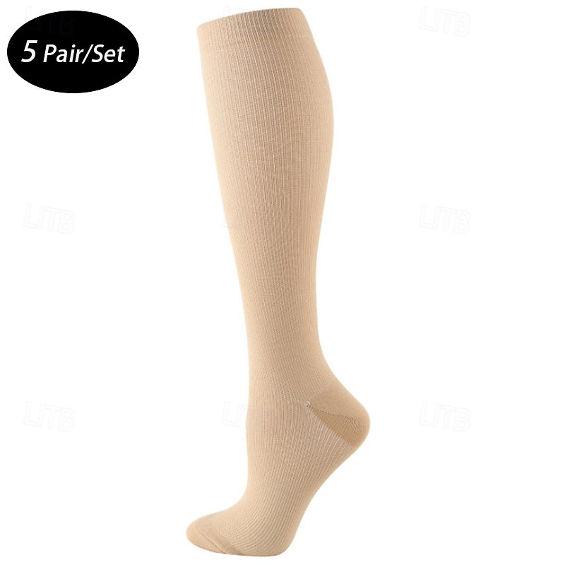 5 Pairs Men's Compression Socks Hiking Socks Sports Socks Breathable Soft Stretchy Comfortable Outdoor Solid Color Polyester Black White Navy Blue for Hunting Cycling / Bike Camping / Hiking / Caving