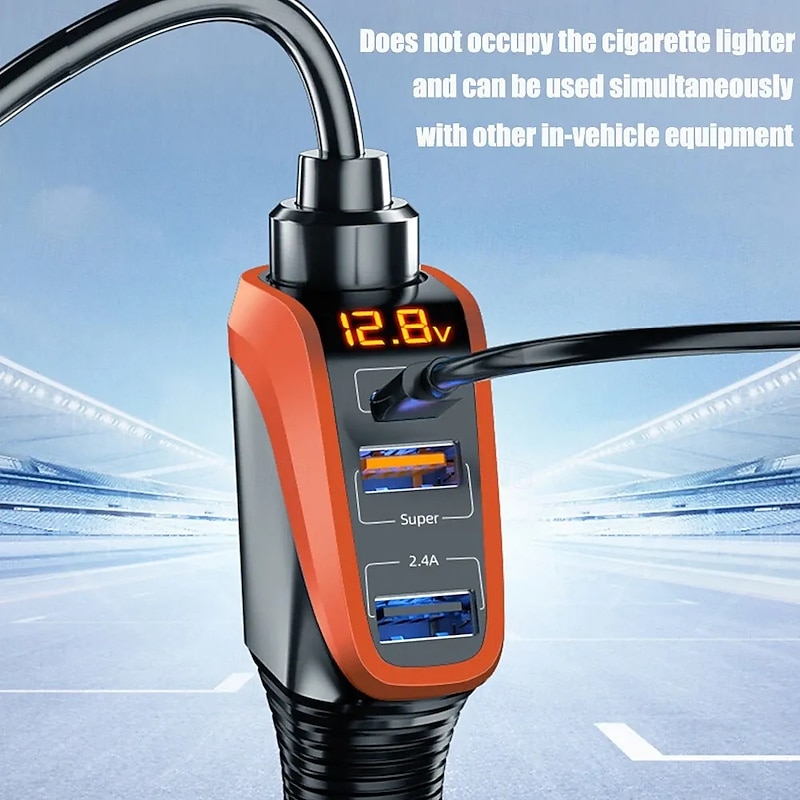 12/24V Car Lighter Charger Universal Fast Charging 66W QC3.0 USB PD20W Type-C Power Supply Socket Adapter 4in1 with LCD Display for Driver RTV SUV MPV4