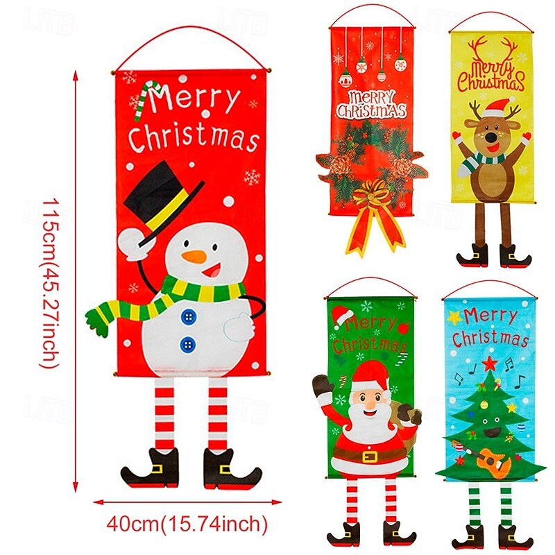 Merry Christmas Door Banner Porch Sign Hanging Ornament Christmas Decoration for Home New Year Xmas Happy4