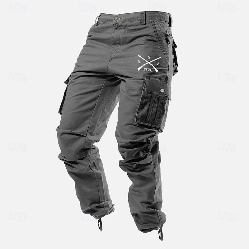 Men's Cargo Pants Cargo Trousers Work Pants Multi Pocket Graphic Arrow 1776 Outdoor Full Length Outdoor Sports Outdoor Casual Classic Western Style Yellow Army Green Micro-elastic