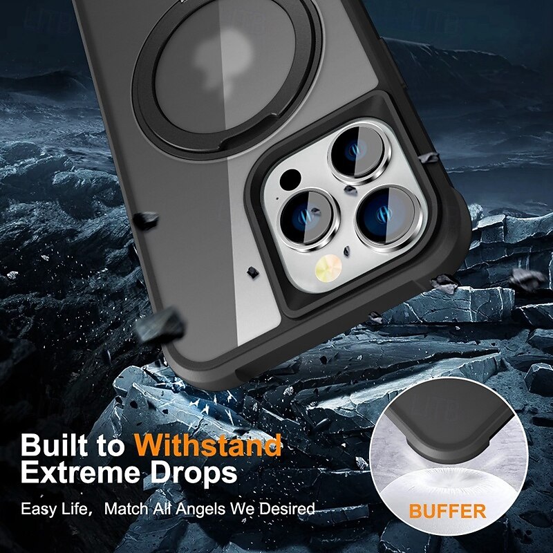 Phone Case For iPhone 17 Pro Max 17 Air 16 15 14 Pro Max Plus 13 12 11 Pro Max Back Cover with Stand Holder Magnetic Support Wireless Charging Retro Acrylic PC4