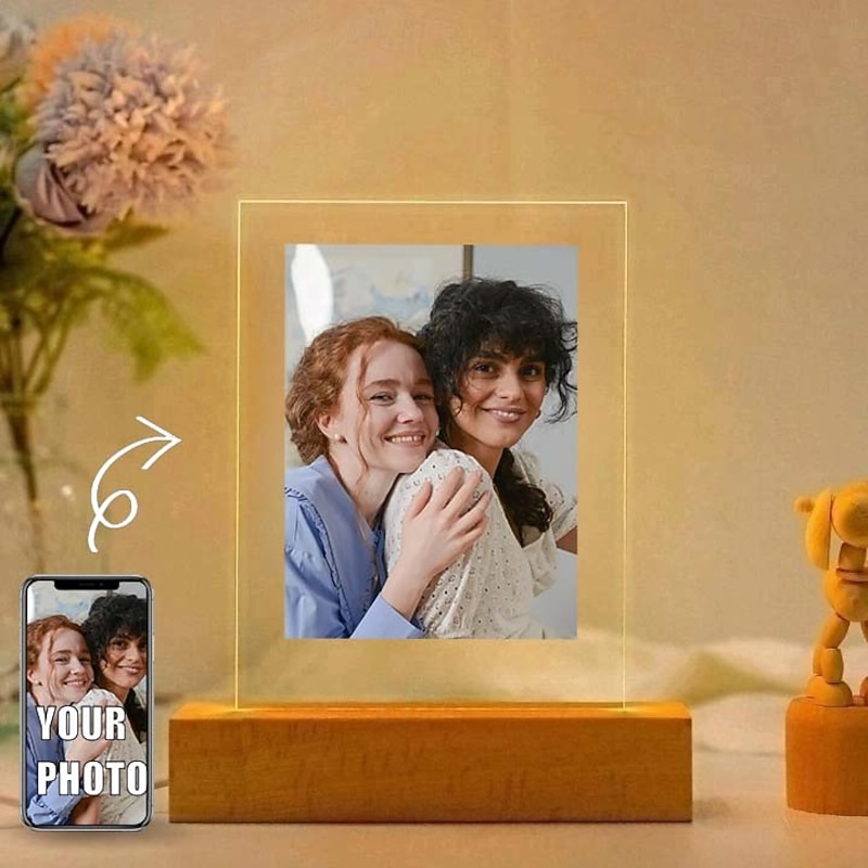 Personalized Photo Lamp Custom Photo Acrylic Night Light USB Powered Warm white Add Your Image The Perfect Holiday Gift for Best Friends Lover and Family