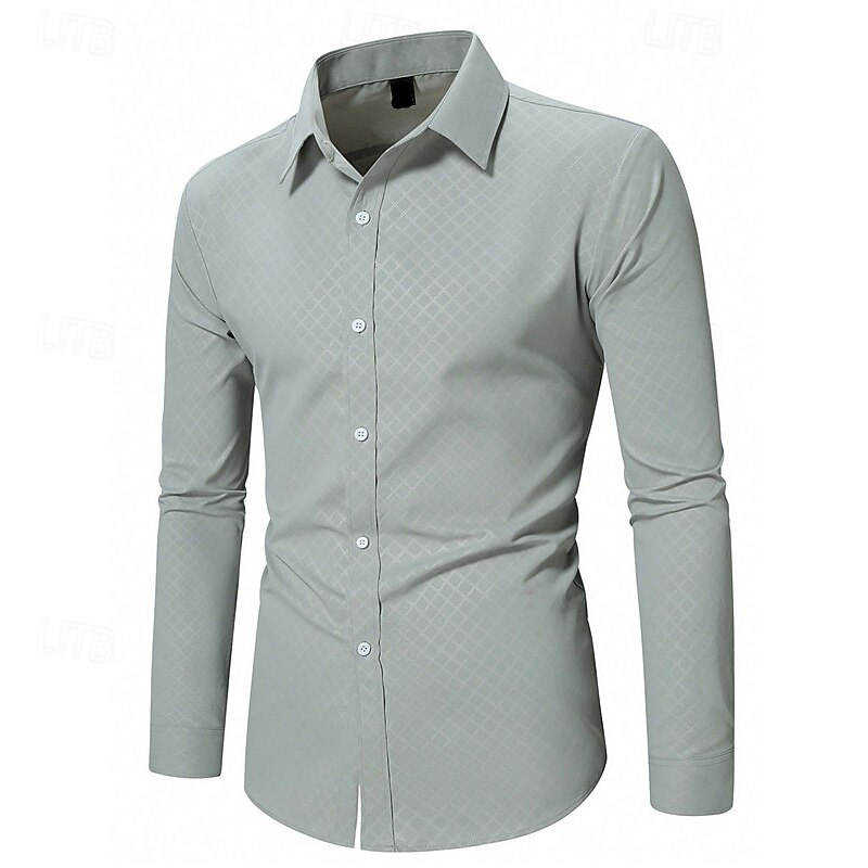 Men's Shirt Dress Shirt Collared Shirt Button Up Shirt Plaid Wedding Party Light Blue Light Green Long Sleeve Lapel Spring &  Fall Clothing Apparel
