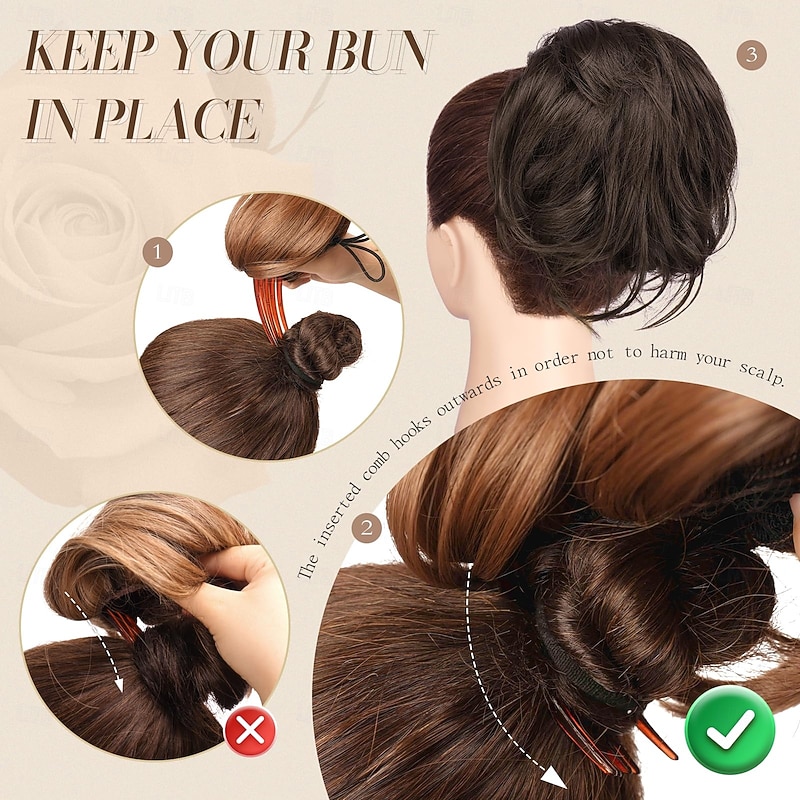 Hair Buns Hair Piece with Comb, Messy Buns Hairpieces for Women Drawstring Fully Updo Synthetic Hair Short Ponytail Extension for Daily Party2