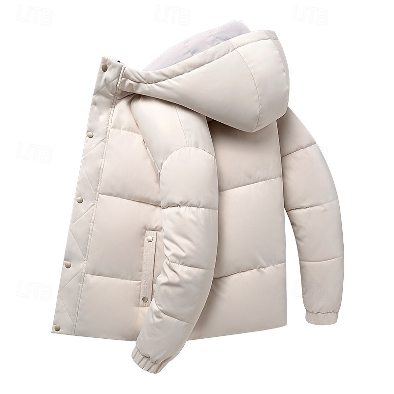 Men's Winter Coat Puffer Jacket Padded Hoodied Jacket Hooded Fall & Winter Solid / Plain Color Leisure Hooded Short Apricot Black Yellow Sky Blue Gray Jacket