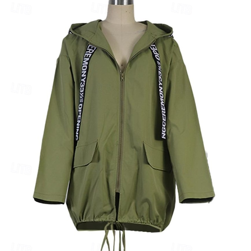 Women's Coat Trench Coat Street Daily Wear Vacation Fall Winter Long Coat Loose Fit Warm Breathable Stylish Casual Street Style Jacket Long Sleeve Solid Color with Pockets Black Army Green Grey3