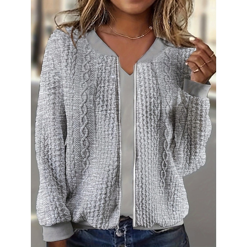 Women's Casual Jacket Textured Jackets Patchwork Solid Color Comfortable Stylish Regular Fit Outerwear Long Sleeve Spring White S3