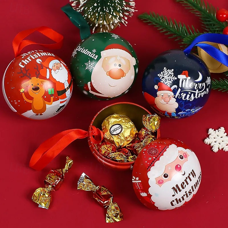 3/6 pcs Christmas candy box Santa Claus reindeer children's kindergarten creative New Year gifts internet famous ball shaped candy box (random color)3