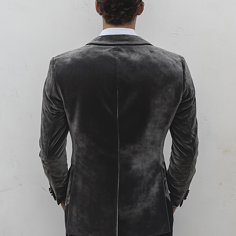 Men's Wedding Party Evening Wear Suits Notch Lapel Grey Fashion Daily Solid Colored Standard Fit 2 Piece Single Breasted One-button4