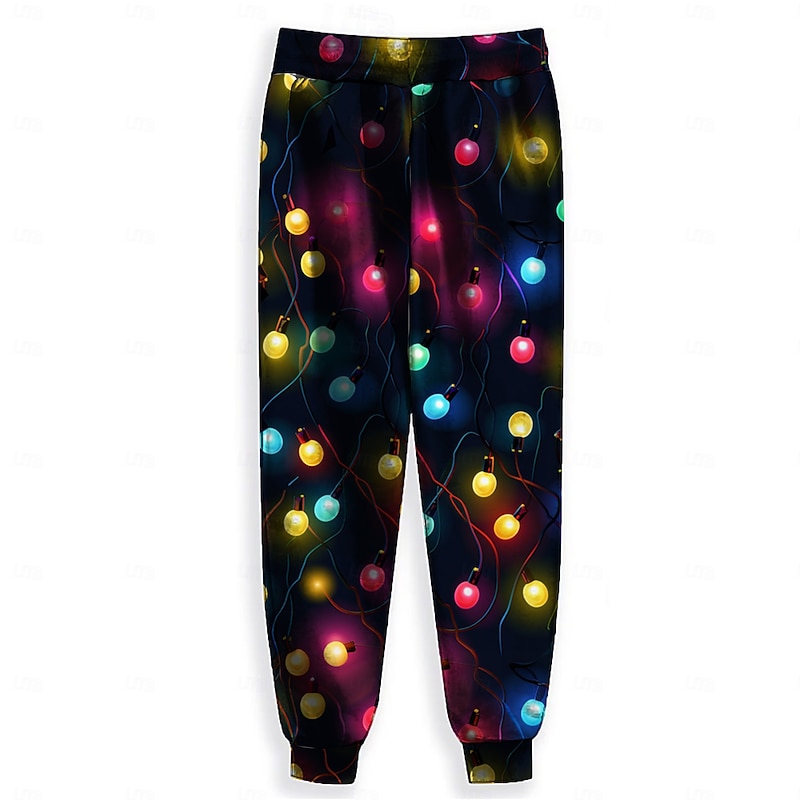 Christmas Men's Christmas Light Printed Sweatpants Lanterns Funny Joggers Trousers Pocket Mid Waist Drawstring Elastic Waist Party Evening Dailywear Spring Fall Winter 3D Print Regular Fit Inelastic2