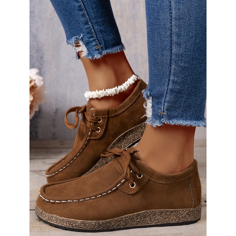 Women's Casual Grey Faux Suede Moccasins with Lace-Up Design and Cushioned Sole – Comfortable Loafers for Everyday Wear 13